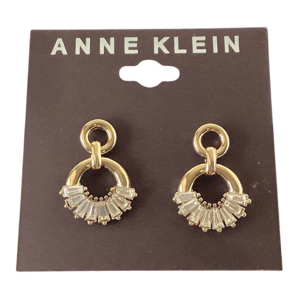 Anne Klein Gold Tone Clear Crystal Linked Tapered Baguette Drop Earrings